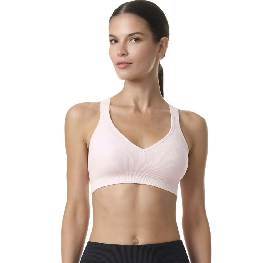 Avia - Women's - Seamless Rib Plunge - Sports Bra - Size M - Pink